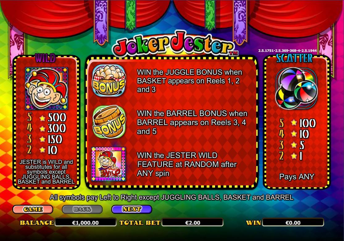 Joker Jester Slot Bonus
